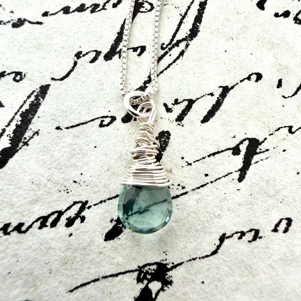 Elegant Silver Necklace with Blue Aquamarine Pendant on Sterling Silver Chain